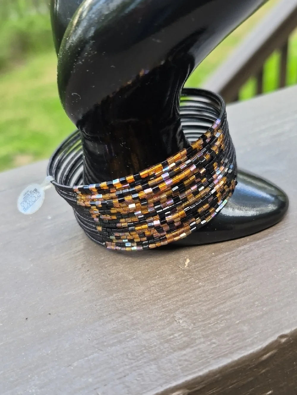 Twos Company Metallic Iridescent Brown Black Pink Seed Beaded Cuff Bracelet